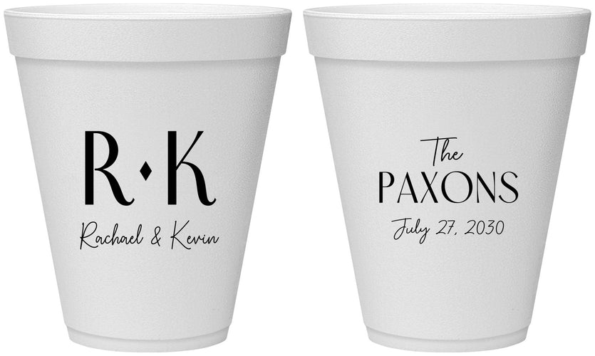 Personalized Wedding 12 oz Foam Cups - Two Letter Monogram | 802