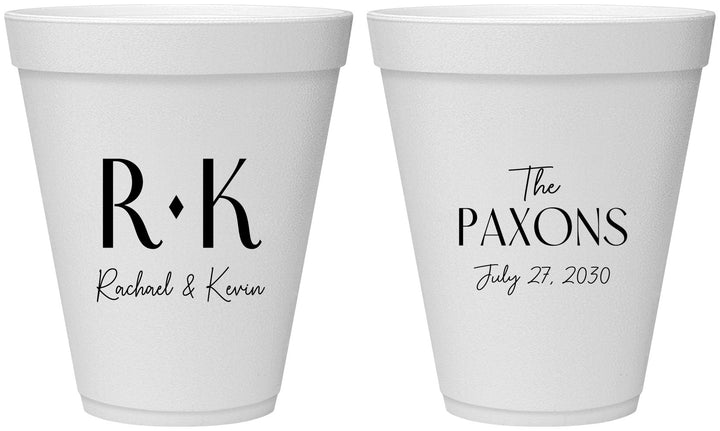Personalized Wedding 12 oz Foam Cups - Two Letter Monogram | 802