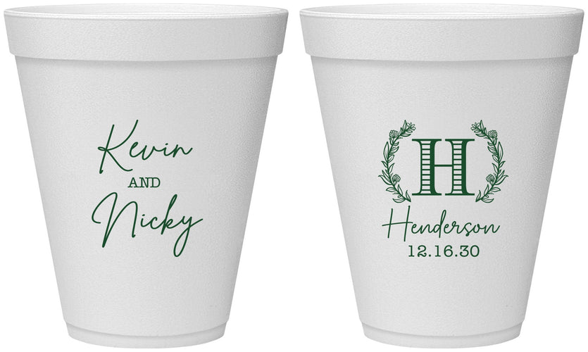 Personalized Wedding 12 oz Foam Cups - Monogram | 805