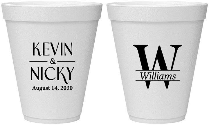Personalized Wedding 12 oz Foam Cups - Monogram | 806