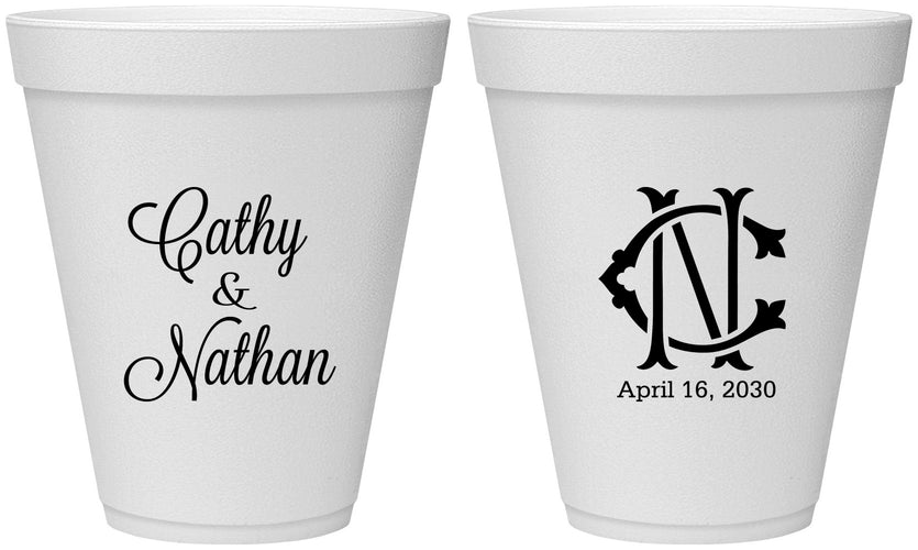 Personalized Wedding 12 oz Foam Cups - Two Letter Monogram | 807