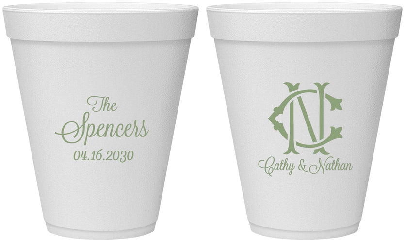 Personalized Wedding 12 oz Foam Cups - Two Letter Monogram | 808
