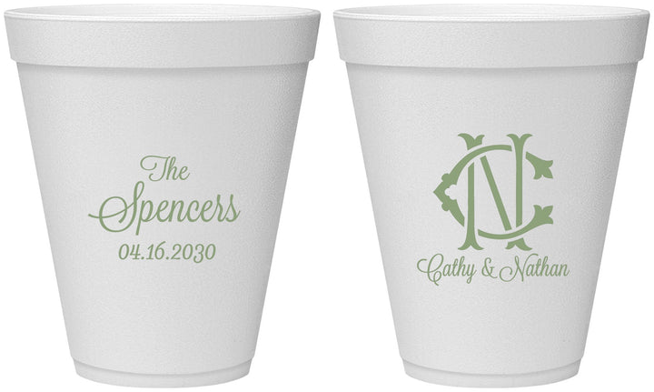 Personalized Wedding 12 oz Foam Cups - Two Letter Monogram | 808