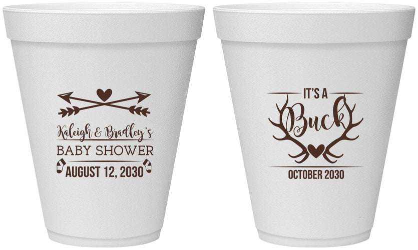 Personalized Baby Shower 12 oz Foam Cups - It’s A Buck Antler | 90000