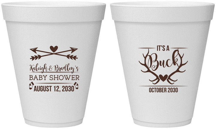 Personalized Baby Shower 12 oz Foam Cups - It’s A Buck Antler | 90000