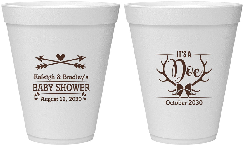Personalized Baby Shower 12 oz Foam Cups - It’s A Doe Antler | 90001