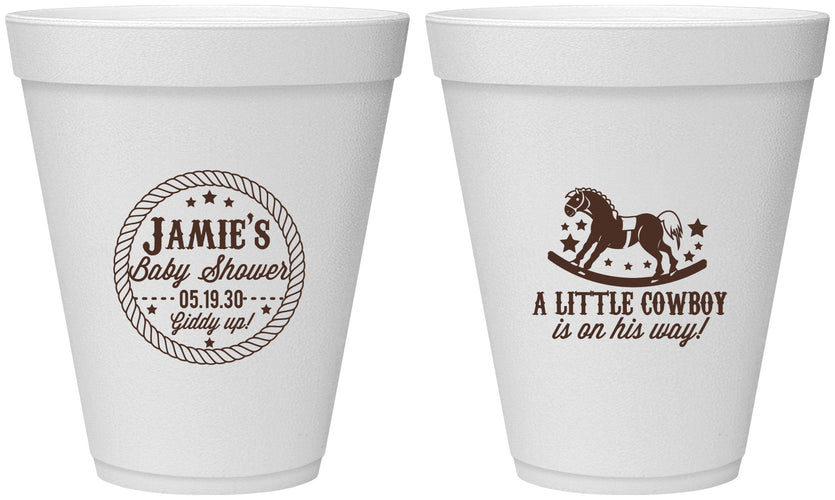 Personalized Baby Shower 12 oz Foam Cups - Little Cowboy | 90003