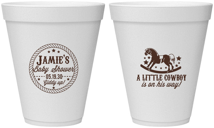 Personalized Baby Shower 12 oz Foam Cups - Little Cowboy | 90003