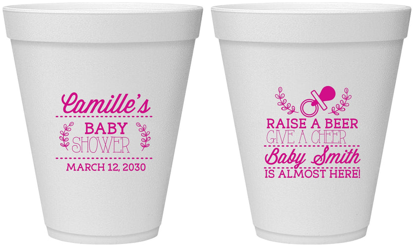 Personalized Baby Shower 12 oz Foam Cups - Raise A Beer | 90008