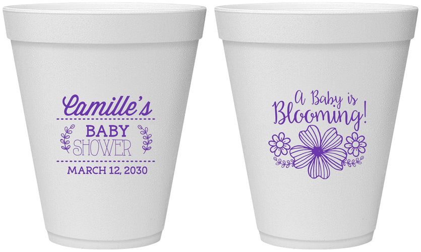 Personalized Baby Shower 12 oz Foam Cups - Blooming | 90009