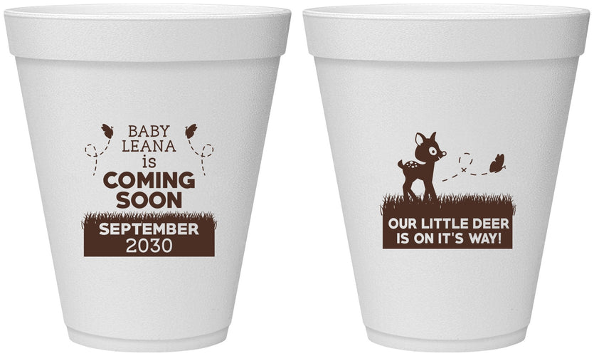 Personalized Baby Shower 12 oz Foam Cups - Little Deer On The Way | 90011