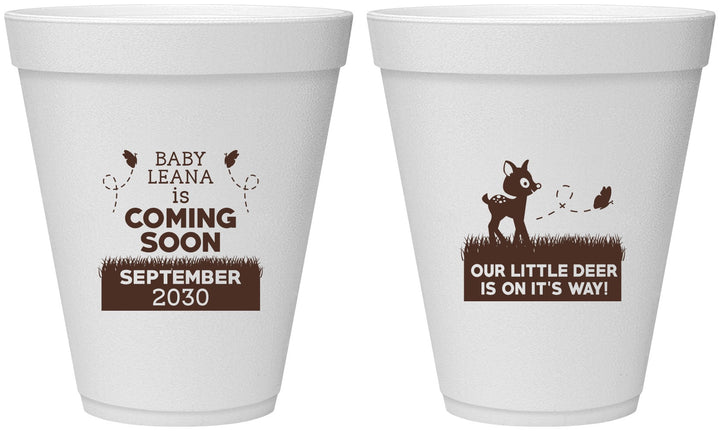 Personalized Baby Shower 12 oz Foam Cups - Little Deer On The Way | 90011