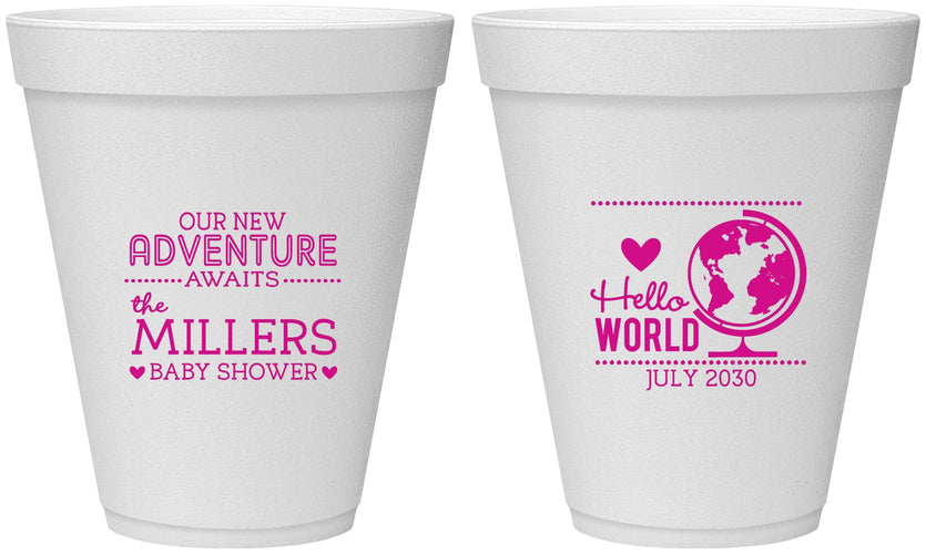 Personalized Baby Shower 12 oz Foam Cups - Hello World | 90013