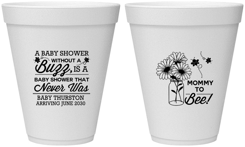 Personalized Baby Shower 12 oz Foam Cups - Mommy To Bee | 90016