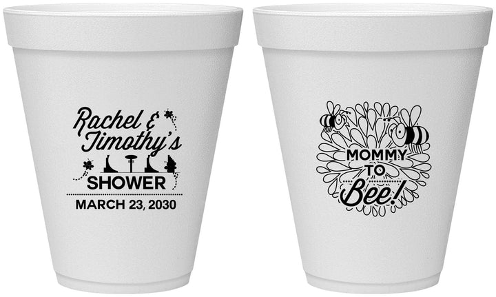 Personalized Baby Shower 12 oz Foam Cups - Mommy To Bee | 90017