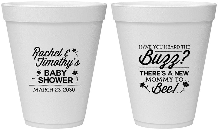 Personalized Baby Shower 12 oz Foam Cups - Mommy To Bee | 90019