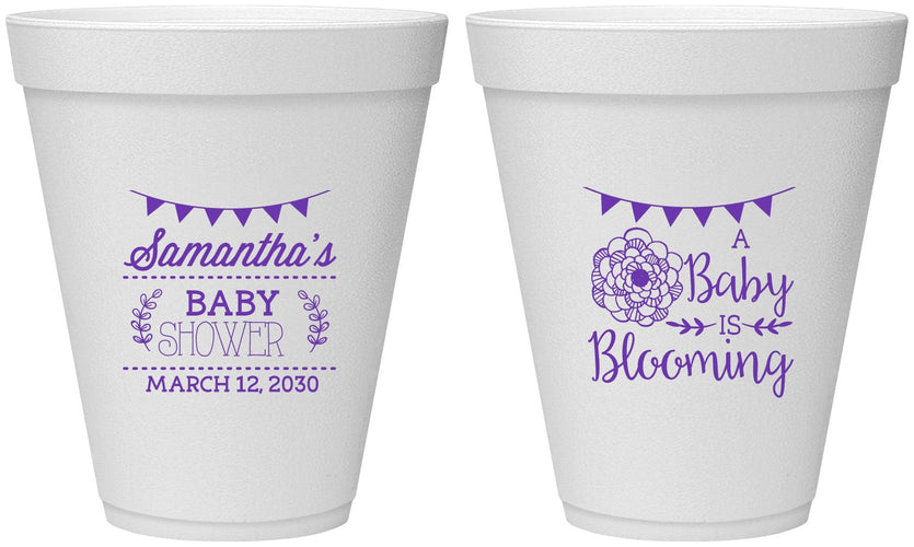 Personalized Baby Shower 12 oz Foam Cups - Blooming | 90020