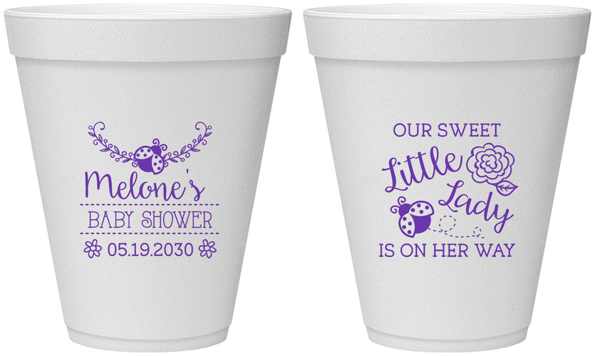 Personalized Baby Shower 12 oz Foam Cups - Little Lady On The Way | 90021