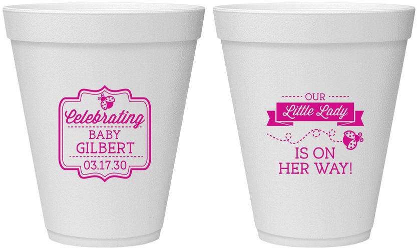 Personalized Baby Shower 12 oz Foam Cups - Little Lady On The Way | 90022