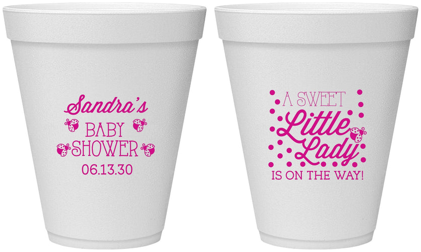Personalized Baby Shower 12 oz Foam Cups - Sweet Little Lady | 90024