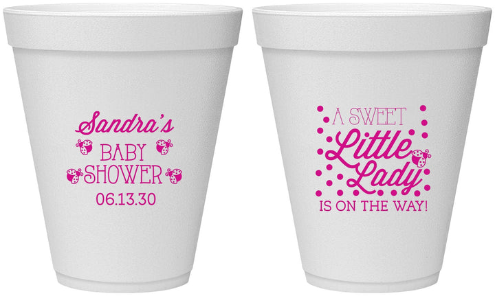 Personalized Baby Shower 12 oz Foam Cups - Sweet Little Lady | 90024