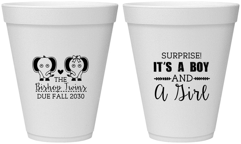 Personalized Baby Shower 12 oz Foam Cups - Twins Boy And Girl | 90026
