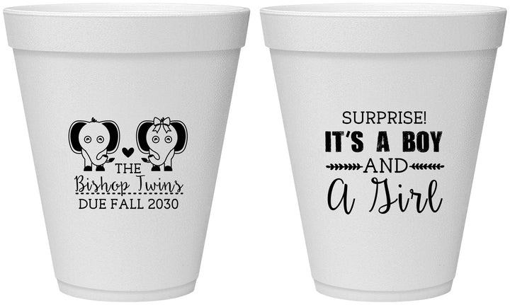 Personalized Baby Shower 12 oz Foam Cups - Twins Boy And Girl | 90026