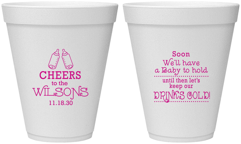 Personalized Baby Shower 12 oz Foam Cups - Cheers Bottle | 90031