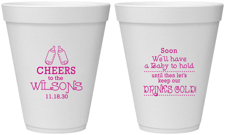 Personalized Baby Shower 12 oz Foam Cups - Cheers Bottle | 90031