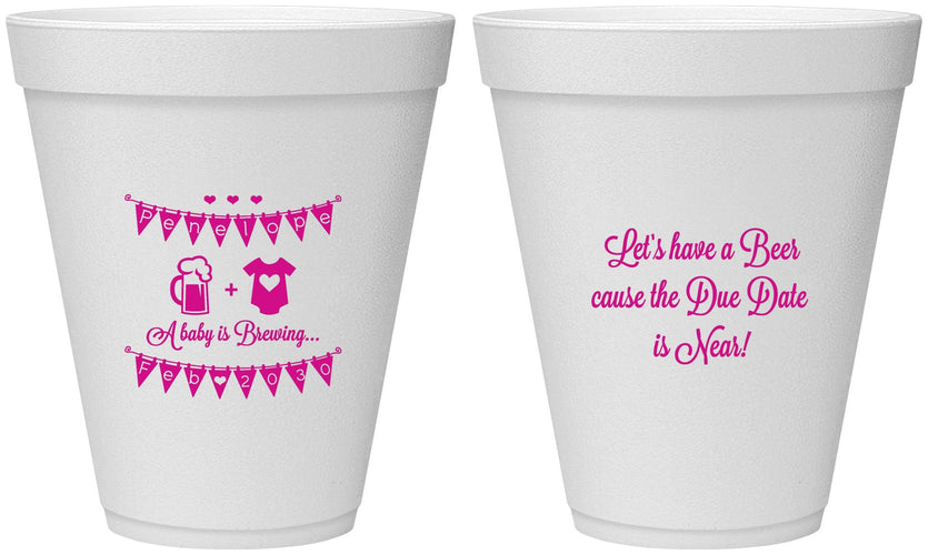 Personalized Baby Shower 12 oz Foam Cups - Beer Due Date Is Near | 90032
