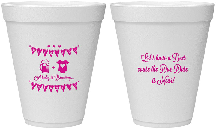 Personalized Baby Shower 12 oz Foam Cups - Beer Due Date Is Near | 90032