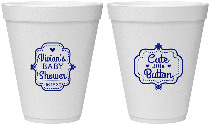 Personalized Baby Shower 12 oz Foam Cups - Cute Little Button | 90035