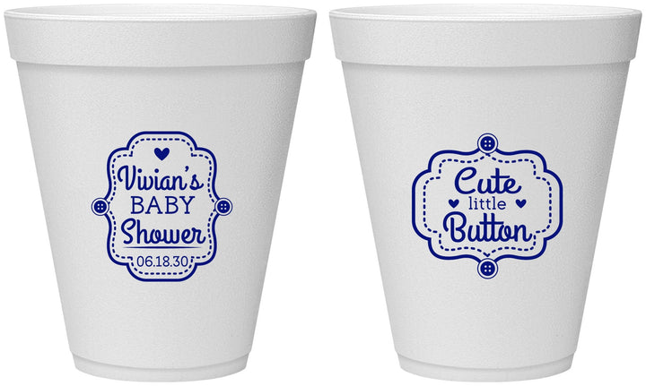 Personalized Baby Shower 12 oz Foam Cups - Cute Little Button | 90035