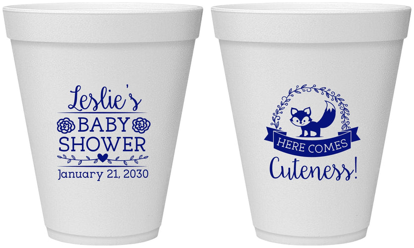 Personalized Baby Shower 12 oz Foam Cups - Fox Cuteness | 90036