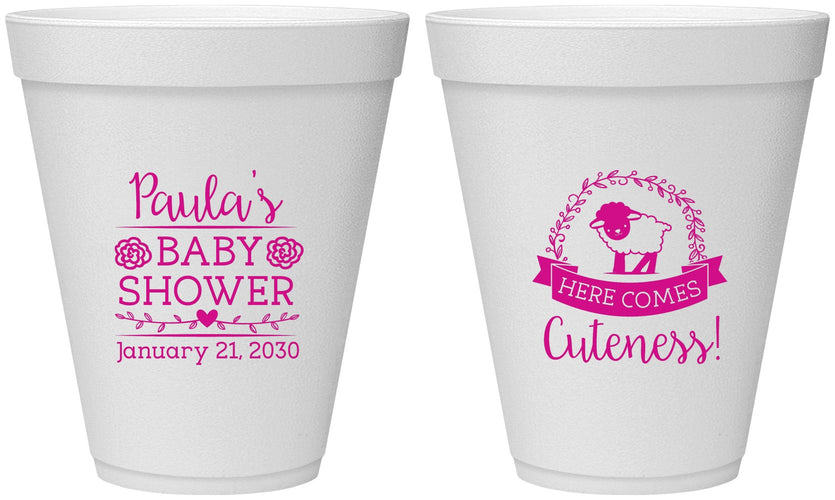 Personalized Baby Shower 12 oz Foam Cups - Lamb Cuteness | 90038
