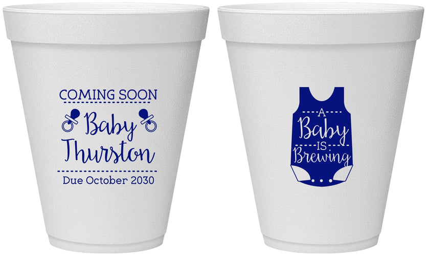Personalized Baby Shower 12 oz Foam Cups - Baby Is Brewing | 90039