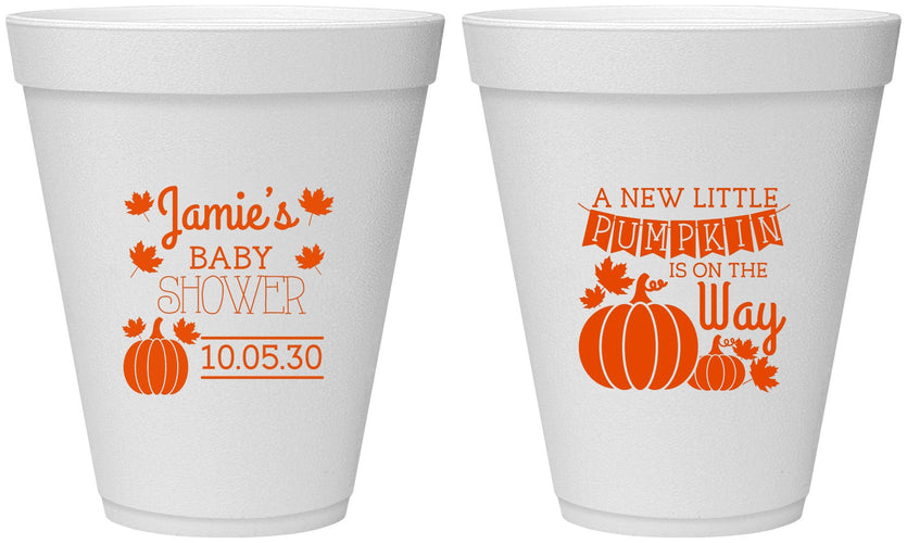 Personalized Baby Shower 12 oz Foam Cups - Pumpkin On The Way | 90042