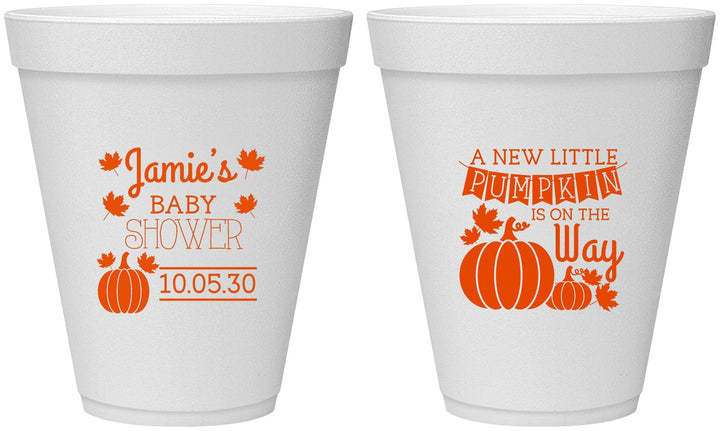 Personalized Baby Shower 12 oz Foam Cups - Pumpkin On The Way | 90042