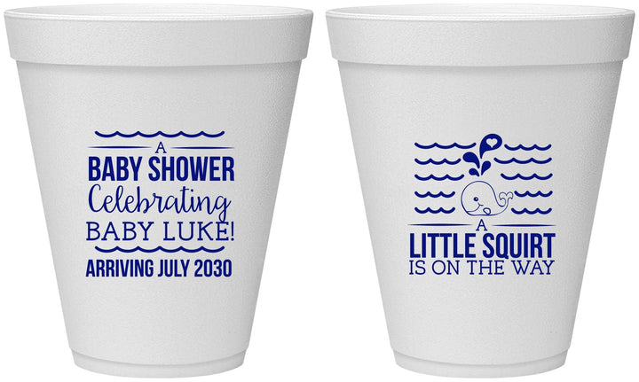 Personalized Baby Shower 12 oz Foam Cups - Little Squirt On The Way | 90043