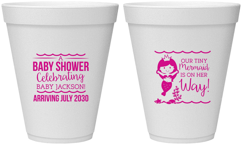 Personalized Baby Shower 12 oz Foam Cups - Mermaid On Her Way | 90046