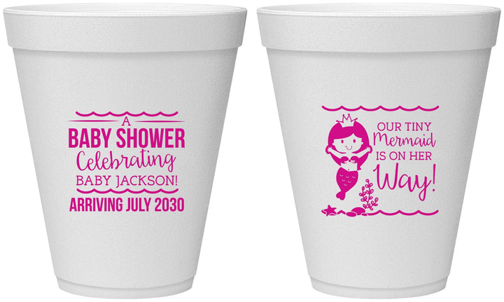 Personalized Baby Shower 12 oz Foam Cups - Mermaid On Her Way | 90046