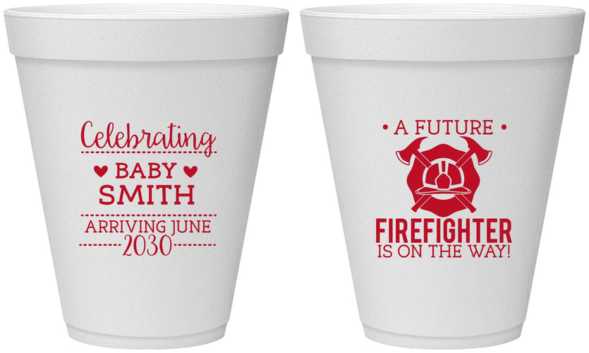 Personalized Baby Shower 12 oz Foam Cups - Future Firefighter | 90048