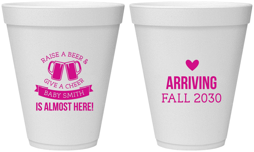 Personalized Baby Shower 12 oz Foam Cups - Raise A Beer | 90049