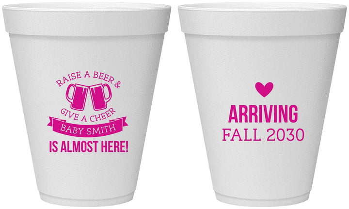 Personalized Baby Shower 12 oz Foam Cups - Raise A Beer | 90049