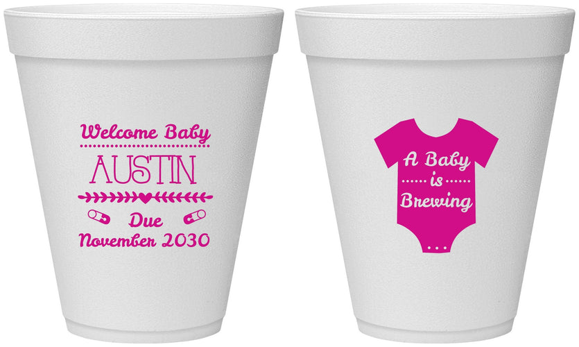 Personalized Baby Shower 12 oz Foam Cups - Baby Is Brewing | 90050