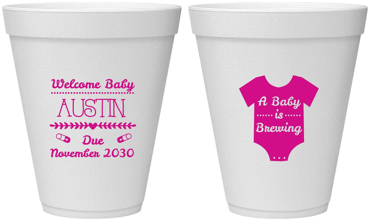 Personalized Baby Shower 12 oz Foam Cups - Baby Is Brewing | 90050