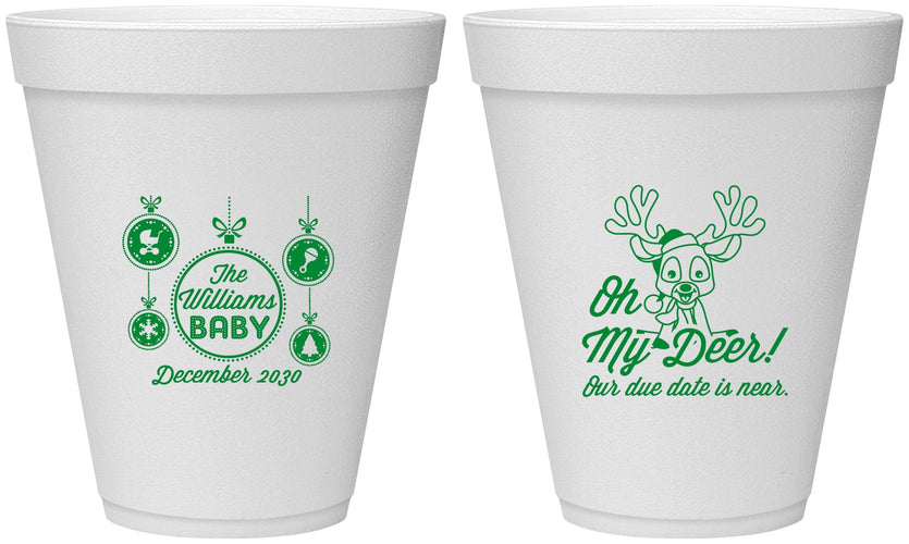 Personalized Baby Shower 12 oz Foam Cups - Oh My Deer Christmas | 90051