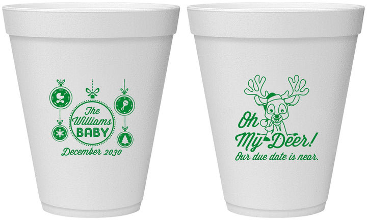 Personalized Baby Shower 12 oz Foam Cups - Oh My Deer Christmas | 90051