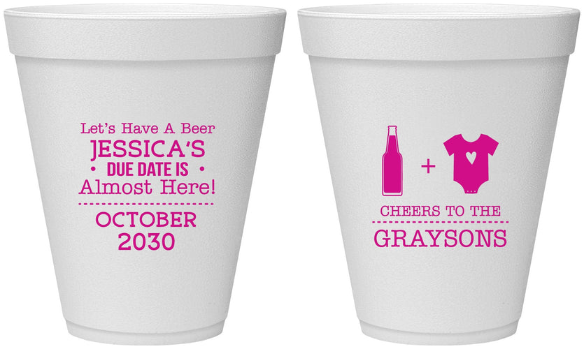 Personalized Baby Shower 12 oz Foam Cups - Due Date Almost Here | 90052