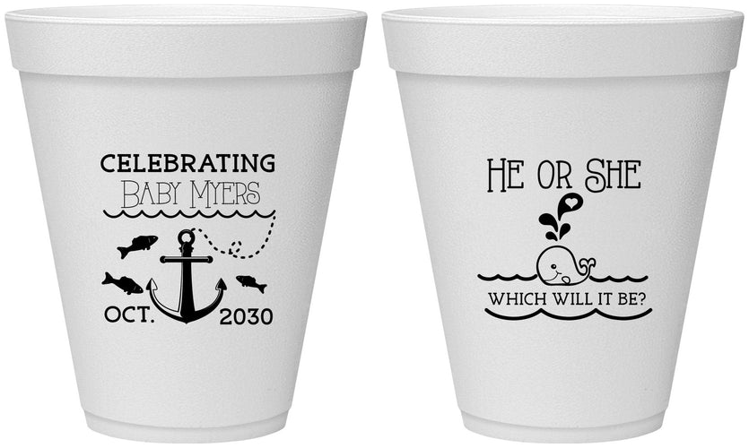 Personalized Baby Shower 12 oz Foam Cups - Gender Reveal Whale | 90053